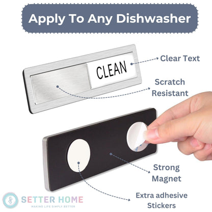 Clean dirty magnet for dishwasher, Premium Stainless Steel Black Clean Dirty Sign Indicator - Grade 304 Clean Dirty Magnet for Dishwasher, Easy to Read with Extra Adhesive Tape (Silver/White)