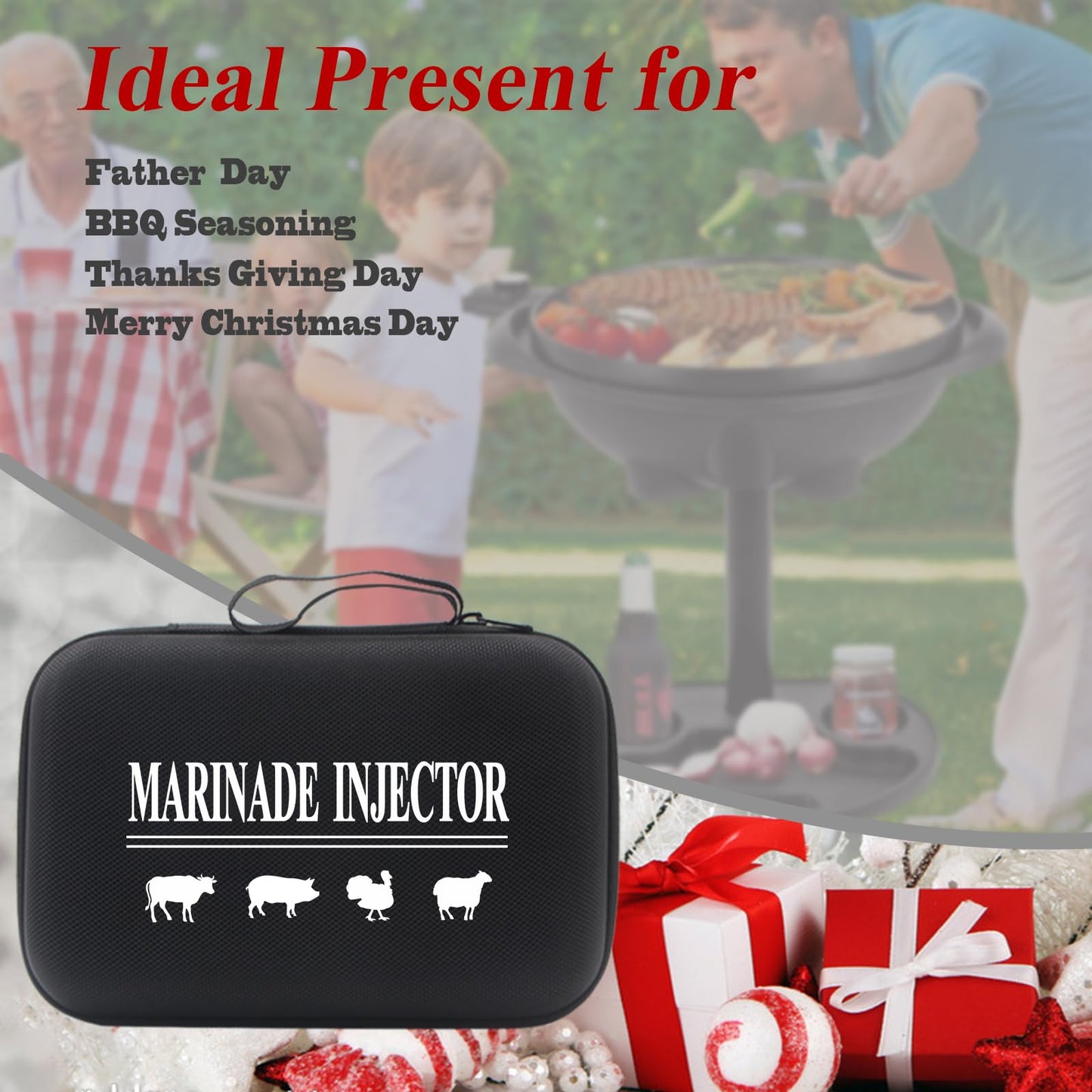 Uironly Meat Injector BBQ Injection Kit, Marinade Cajun Seasoning Flavor Syringe Injector for Cooking Grill Smoker Barbecue in Chicken Turkey Beef with 3 Syringe Needles, User Manual, E-Book