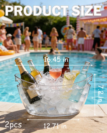 2-Pack Clear Acrylic Ice Buckets for Parties (5.5L Each) – Large Plastic Beverage Tubs with Scoops – Wine Bucket Chiller for Parties, Drink Buckets for Outdoor Events, Mimosa Bar, BBQ