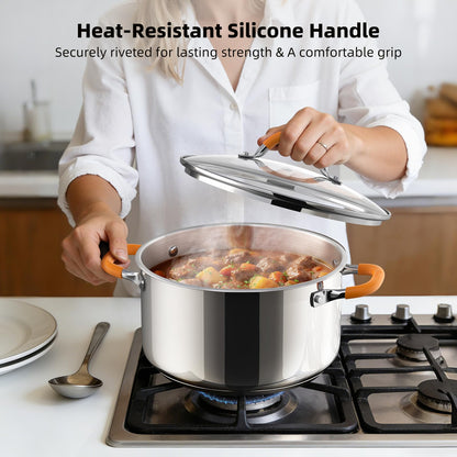 Ciwete Stainless Steel Stock Pot, 11 Quart Soup Pot with Lid, Heavy-Duty Thick Bottom Induction Cooking Pot for Pasta, Stew & Simmering, Fast Heating, Compatible with All Cooktops, Dishwasher Safe