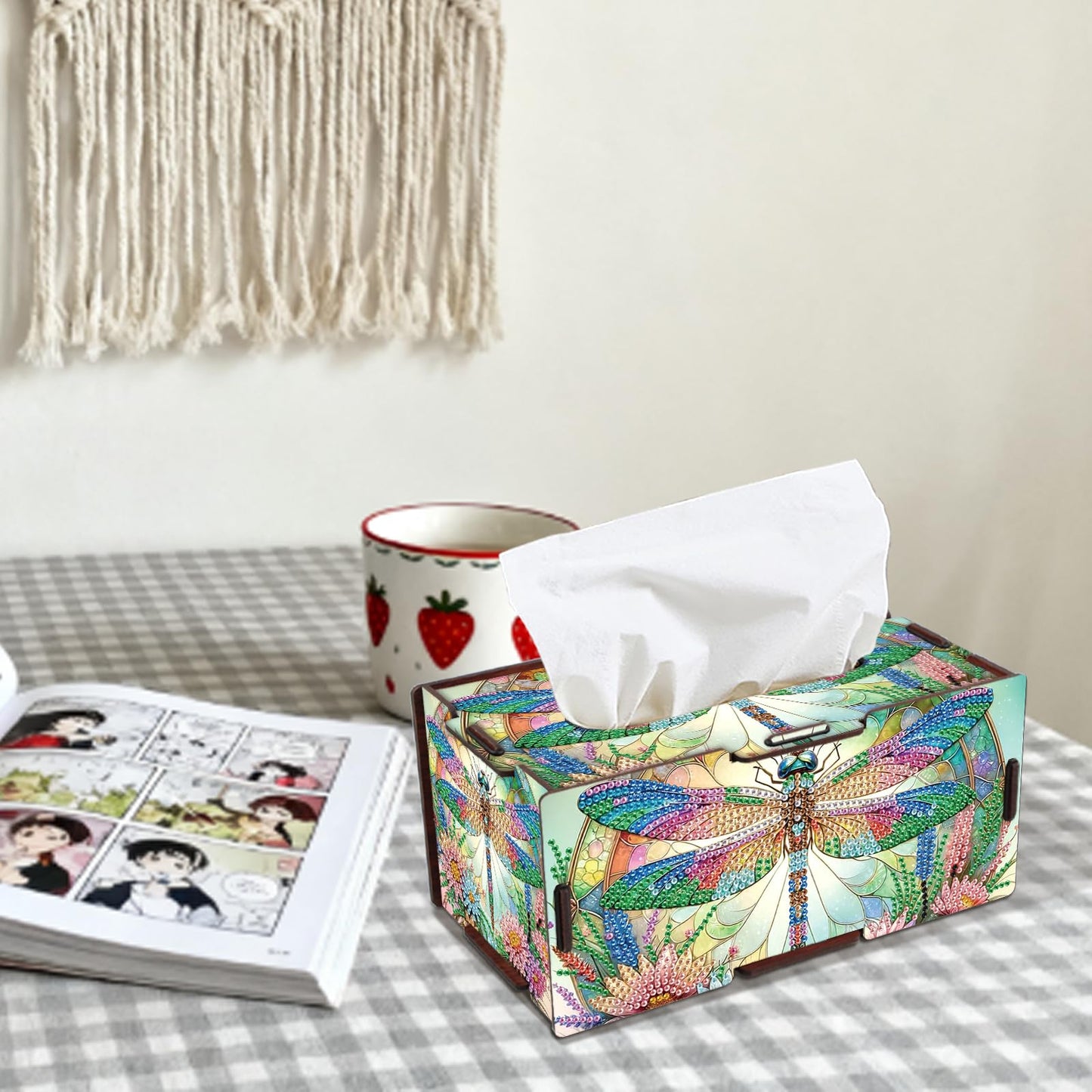 JISHSHAY Diamond Painting Tissue Box Cover Dragonfly Diamond Art Tissue Box Holder Animal Gem Art Gem Painting Napkin Holder Mosaic Kits for Adults Embroidery Kit Napkin Holder for Table 8.85×5×4.13in
