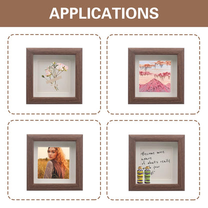 4 PCS Shadow Box Picture Frame, Vintage Small Wall Mounted & Tabletop Wood Square Frame with Real Glass for Mini Dried Flower Bouquet, Memorabilia, Medals, Badges, Shells, Photos (Walnut) (4 x 4 Inch)