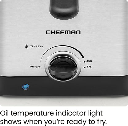 Chefman Fry Guy, Compact Deep Fryer with 1.6-Quart Capacity, Easy-View Window, Adjustable Temp Control, Stainless