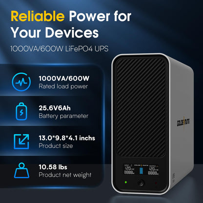 GOLDENMATE 1000VA/600W Lithium UPS Battery Backup and Surge Protector, Sinewave UPS System with LiFePO4 Battery(153.6 Wh), Upgraded Pro Ver. with Communication Port, 8 Outlets, LCD Display, White