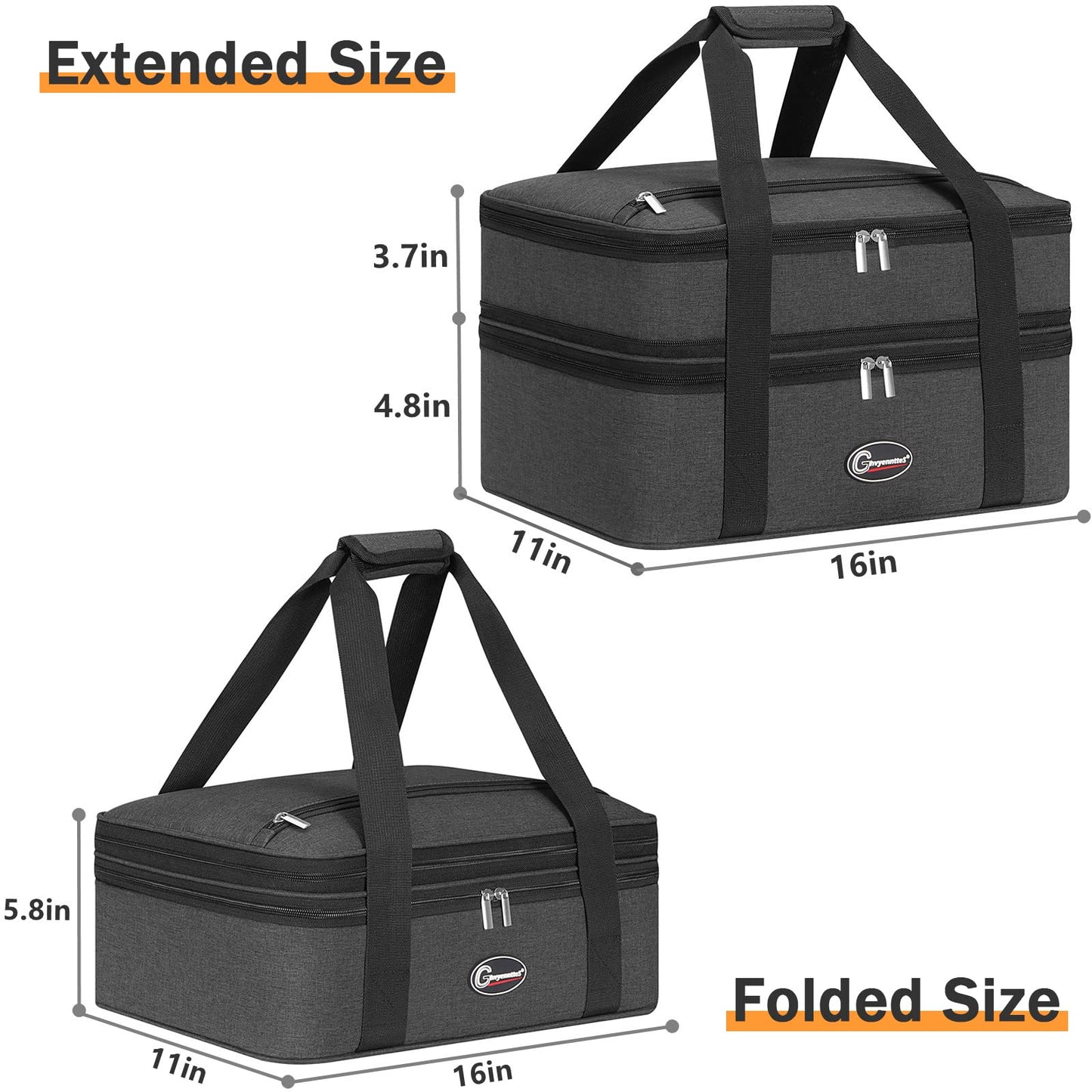 GhvyenntteS Insulated Casserole Carrier, Double Casserole Carriers for Hot or Cold Food Warmer Bag, Lasagna Lunch Bag Keep Food Warm for Potluck Parties, Picnic, Travel, Fits 9"x13" Baking Dish, Grey
