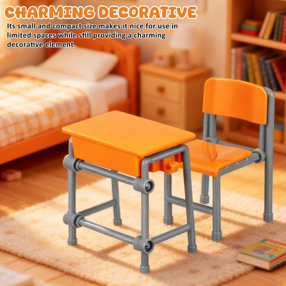 Toddmomy Miniature Plastic Classroom Desk and Chair 4-Set, Realistic Dollhouse School Furniture Accessories for Diorama Decor