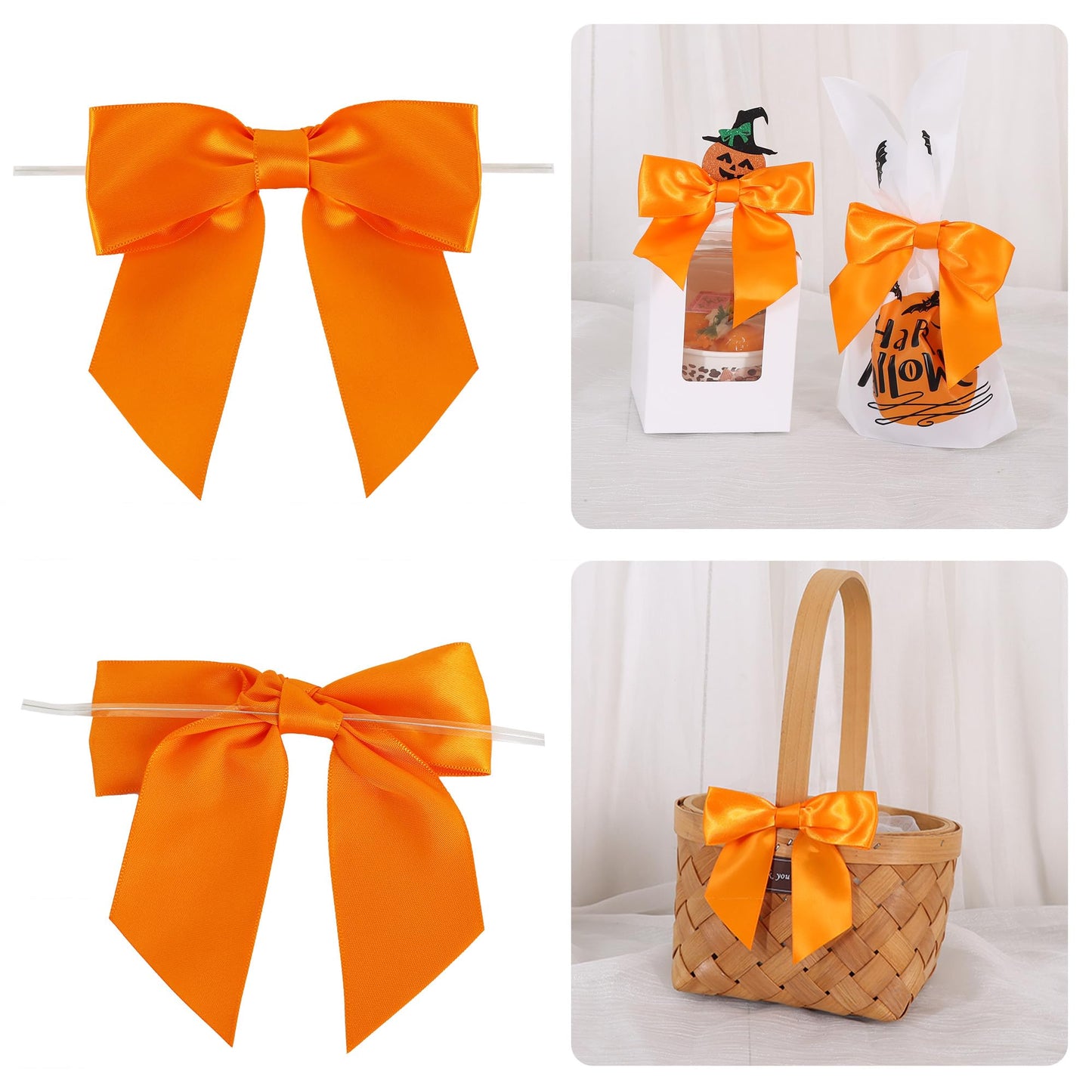 TONIFUL 50pcs Orange Satin Ribbon Bows with Twist Tie, 4.5 Inch Decorative Bows for Gift Wrapping, Bottles, Christmas Tree, Wedding, Baby Shower, Birthday Party Decorations,Thanksgiving,Halloween