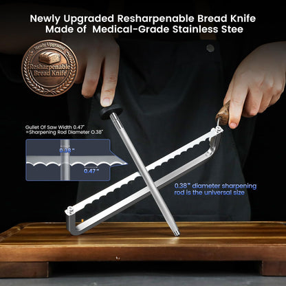SYOKAMI 2025 Upgrade Bread Knife for Homemade Bread, World's 1st Real Bow-Design Sourdough Bread Slicer, Razor-Sharp Cutter for Crusty Sourdough & Baguette, 4 Thickness Scale Marks, Gift for Mom