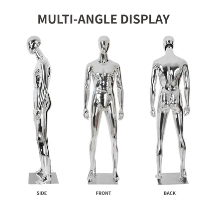 Full Body Male Mannequin with Chrome Metallic Finish, Fiberglass Abstract Dress Form with Posable Head, Futuristic Retail Display Dummy with Metal Base for Men's Fashion Window(Chrome Green)