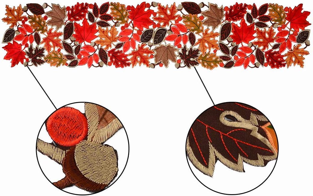 Simhomsen Embroidered Leaves Table Runner for Thanksgiving, Fall Decorations, Dresser Scarf (14 × 53 inches)