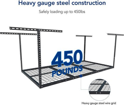 FLEXIMOUNTS 4x6 Overhead Garage Storage Rack - Adjustable Ceiling Mount | 450lbs Capacity, Black