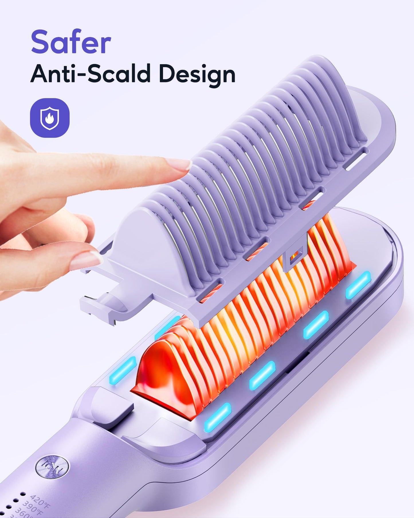 Wavytalk Hair Straightener Brush, Sleek Sweep Ionic Straightening Brush with 6 Temperature Adjust, Anti-Scald Ceramic Straightening Comb Fast Heating for Home Salon, Dual Voltage, Purple.