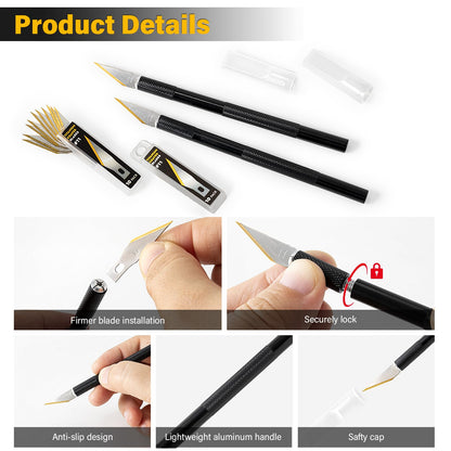 Gomake Exacto Knife Set 2PCS Precision Hobby Knife With 20 Packs #11 Titanium Coated Replacement Blades,Utility Cutting Tool for Crafting Scrapbooking Rubber Stamps Handmade Work