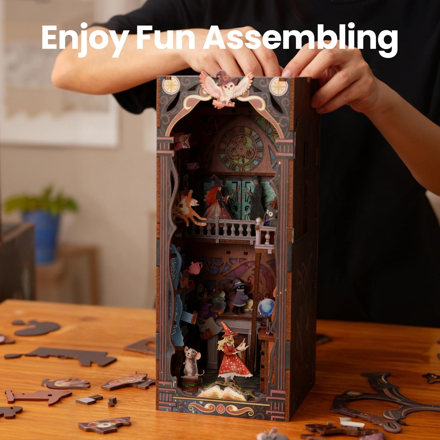 Book Nook Kit - DIY Miniature House Kit for Adults, Dollhouse Booknook Tiny House Bookshelf Decor 3D Wooden Puzzle Street Model, Ideal Gift for Book Lovers, Family, Friends (Mystical Magical Power)