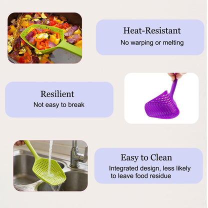 SEIWEI Large Strainer Spoon, Long Handle Tool Colander Draining Scoop, Heat-Resistant Pasta Strainer Cooking Kitchen for Spaghetti, Noodles, Veggies, Non-Slip Grip & Hanging Loop, 13.5'', Green