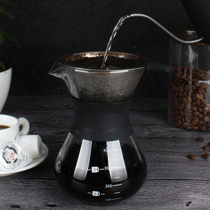 GOWENIC Pour Over Coffee Maker, Heat-resistant Borosilicate Glass Manual Dripper Brewer with Stainless Steel Filter