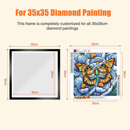 NAIMOER Upgraded 2Pack Diamond Painting Frames, Frames for 35x35cm Diamond Painting Canvas, Magnetic Diamond Art Frame Self-Adhesive, Diamond Painting Frames with Hooks for Wall Window Door (Black)