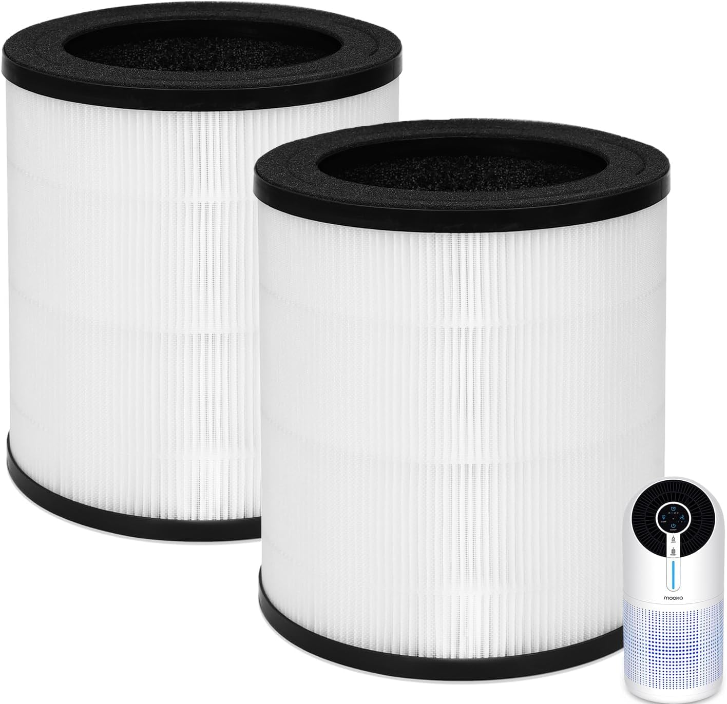 MOOKA Official Certified H13 True HEPA Air Filters Replacement Compatible with M02 Air Purifier, 2-Pack