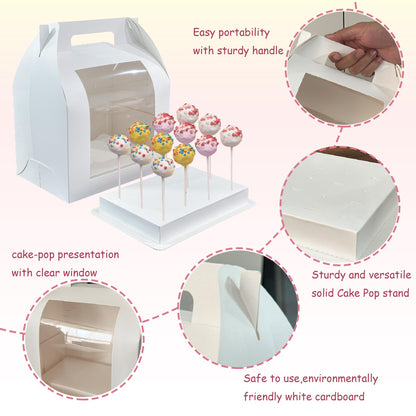 8pcs Portable Cake Pop Holder Boxes,Cake Pop Boxes Packaging, Cake Pop Display Stand with Clear Window,White Cakesicle Boxes
