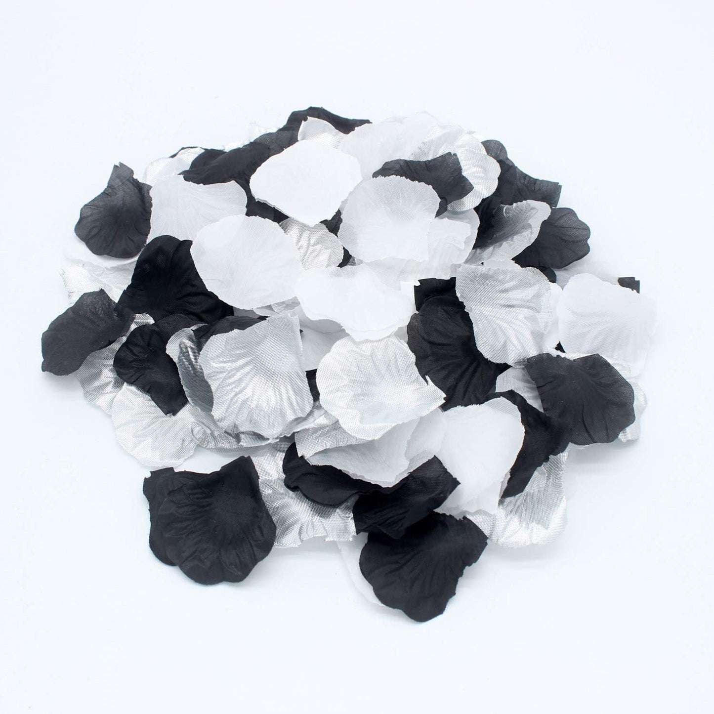 900PCS Silver Black White Artificial Flowers, Silk Rose Petals, Flower Girl Scatter Petals for Wedding