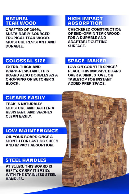 Dalstrong Massive XL Cutting Board - Lionswood End-Grain Teak - 25" x 18"-Steel Carrying Handles -Serving Board - Large Cutting Boards For Kitchen- eat Cutting Board-Two Sizes