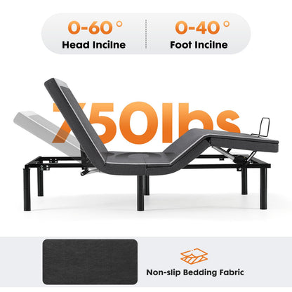 Sweetcrispy Twin XL Adjustable Bed Frame, Ergonomic Electric Base with Wireless Remote and 2 USB Ports, Head and Foot Incline, Zero Gravity, Anti-Snore, Easy Assembly