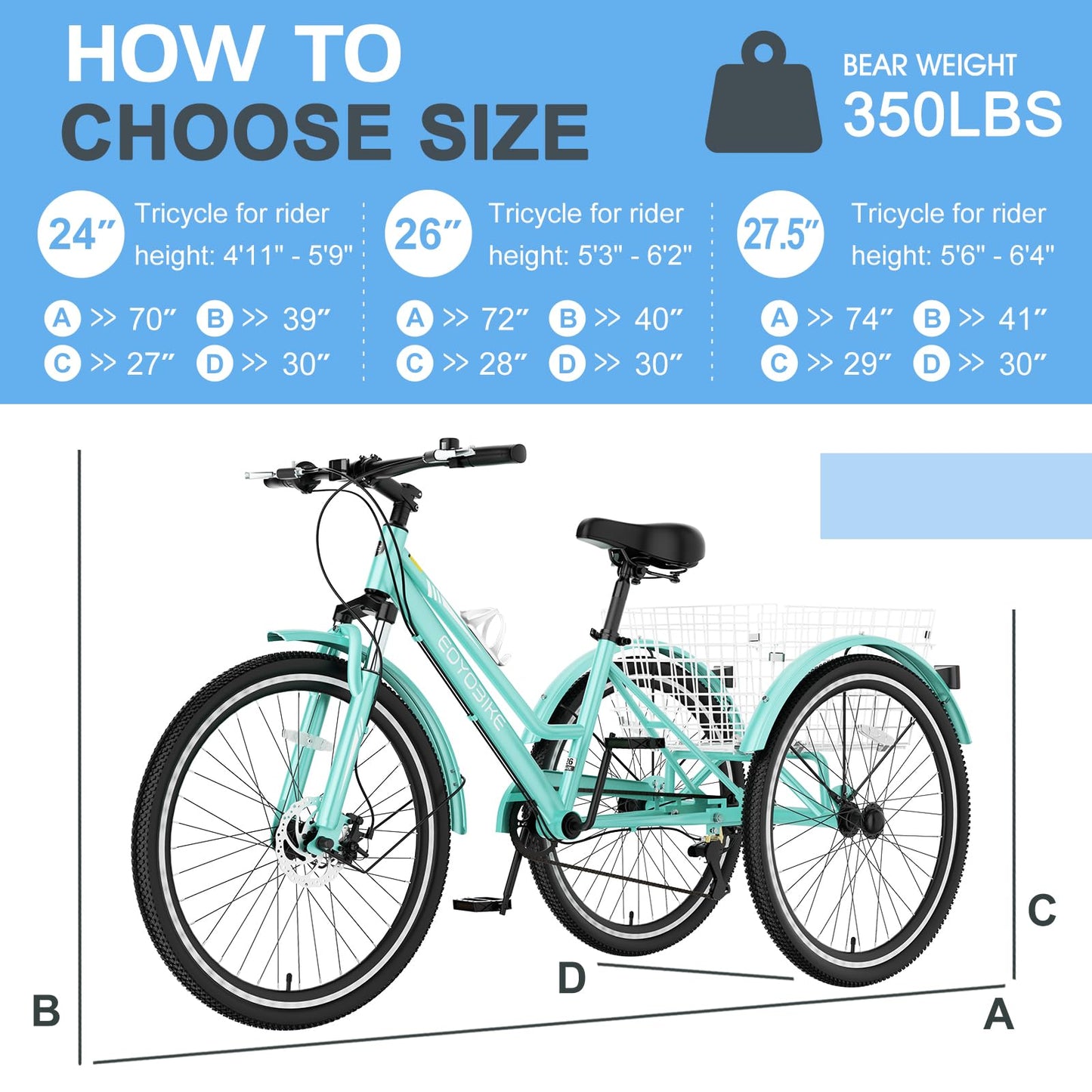 Slsy Adult Mountain Tricycle, 7 Speed Three Wheel Bike, 24/26 Inch Adults Trikes for Seniors with Shopping Basket, Exercise Men's Women's Tricycles