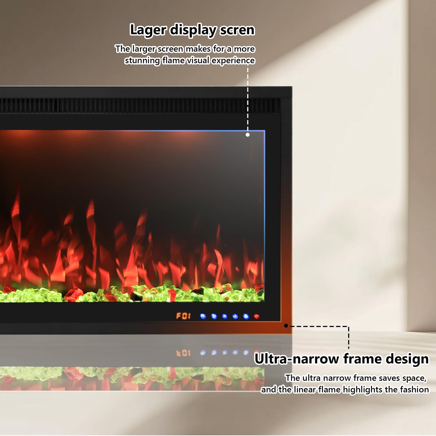 Valuxhome 50 inch Ultra-Thin Electric Fireplace Inserts, Built-in and Wall Mounting, Ultra-Narrow Frame and Lager Screen Vision with 13 Flame x 13 Ember Bed x 3 Top Light Colors, High/Low Temperature
