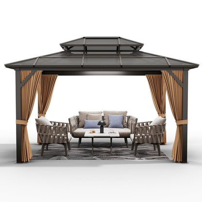 GAOMON 10'x13' Hardtop Gazebo, Outdoor Polycarbonate Double Roof Canopy, Aluminum Frame Permanent Pavilion with Curtains and Netting, Sunshade for Garden, Patio, Lawns (10x13ft)