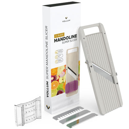 Vollum Wide Japanese Mandoline Slicer for Kitchen – Professional Slicer Vegetable Cutter with Interchangeable Stainless Steel Blades – Food Manual Slicer Handheld Mandoline Slicer