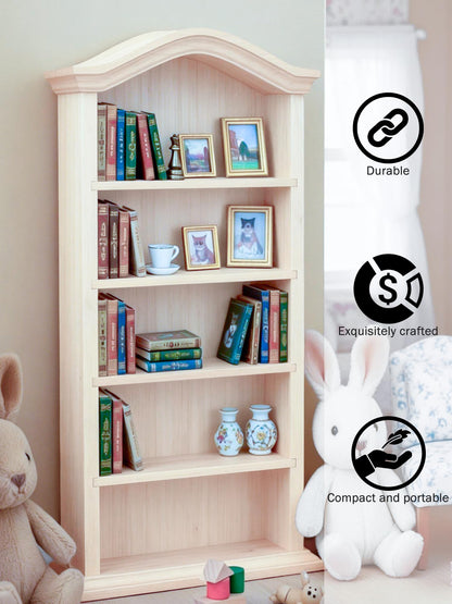 KooingTech Mini Bookshelf, Dollhouse Bookshelf for Mini Books, 1:12 Miniature Bookshelf of Miniature Dollhouse Furniture, Wooden Doll House Book Shelf, Dollhouse Bookcase Wood Color (1)
