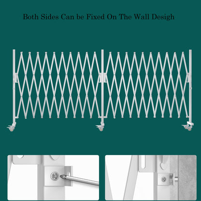 WEWORTH Expandable Barricade Gate,Accordion Garden Yard Outdoor Indoor Portable Folding Security Dog Fence Gates Wall Mount,200" Adjustable Metal Safety Barrier Gate with Casters,White