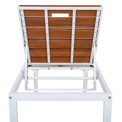 ApilithHive Outdoor Chaise Lounge with 6-Position Adjustable Backrest, Acacia Wood and Steel Frame, 78.7", 400 lbs Capacity, White and Brown