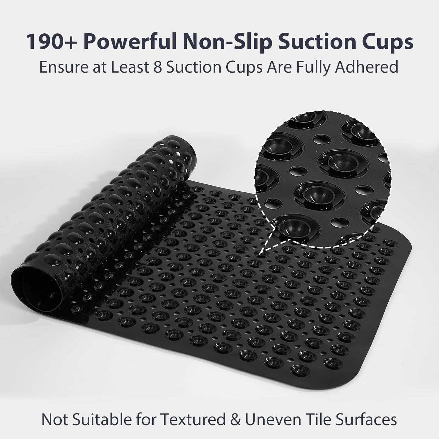 17x30 Inch Black Bathtub Mat Shower Mat Non Slip Standard Size, Soft Bubble Bath Tub Mat Shower Mats for Inside Shower