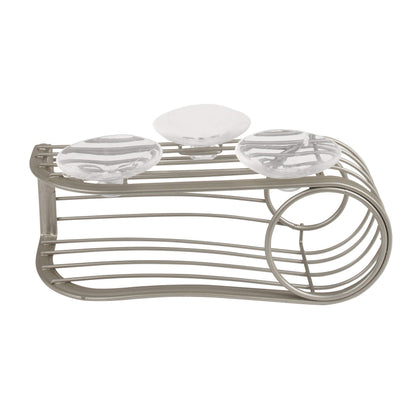 Spectrum Sink Sponge and Brush Holder with Suction Cups Ashley 2 in 1 Sink Caddy Satin Nickel, No Rust Easy Mount Suction Cup Kitchen Sink Sponge and Brush Holder Wire Cradle Promotes Quick Drying