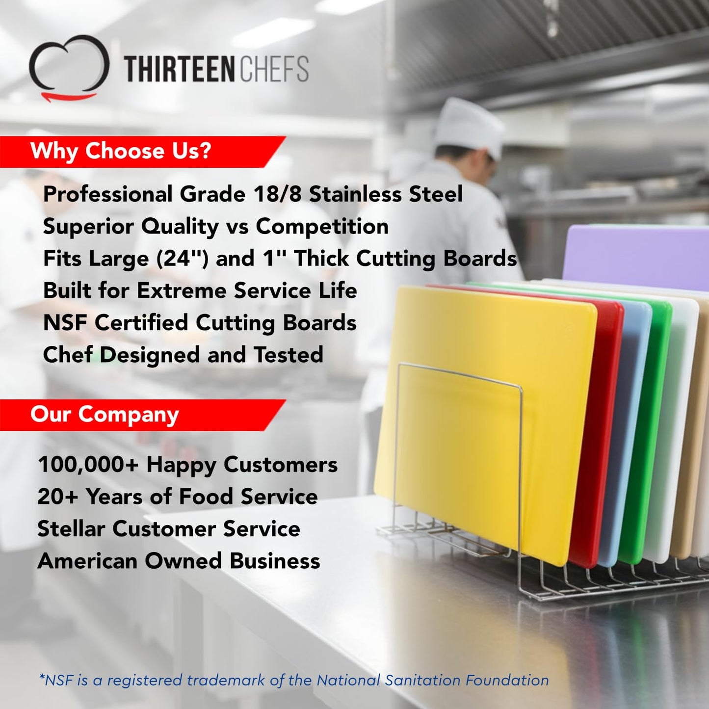 Thirteen Chefs Stainless Steel Cutting Board Rack - Ten 1" Slots fits Baking Sheets, Pans and Lids - Commercial Grade Organizer and NSF Stamped for Restaurants and Kitchens