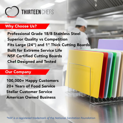 Thirteen Chefs Stainless Steel Cutting Board Rack - Ten 1" Slots fits Baking Sheets, Pans and Lids - Commercial Grade Organizer and NSF Stamped for Restaurants and Kitchens