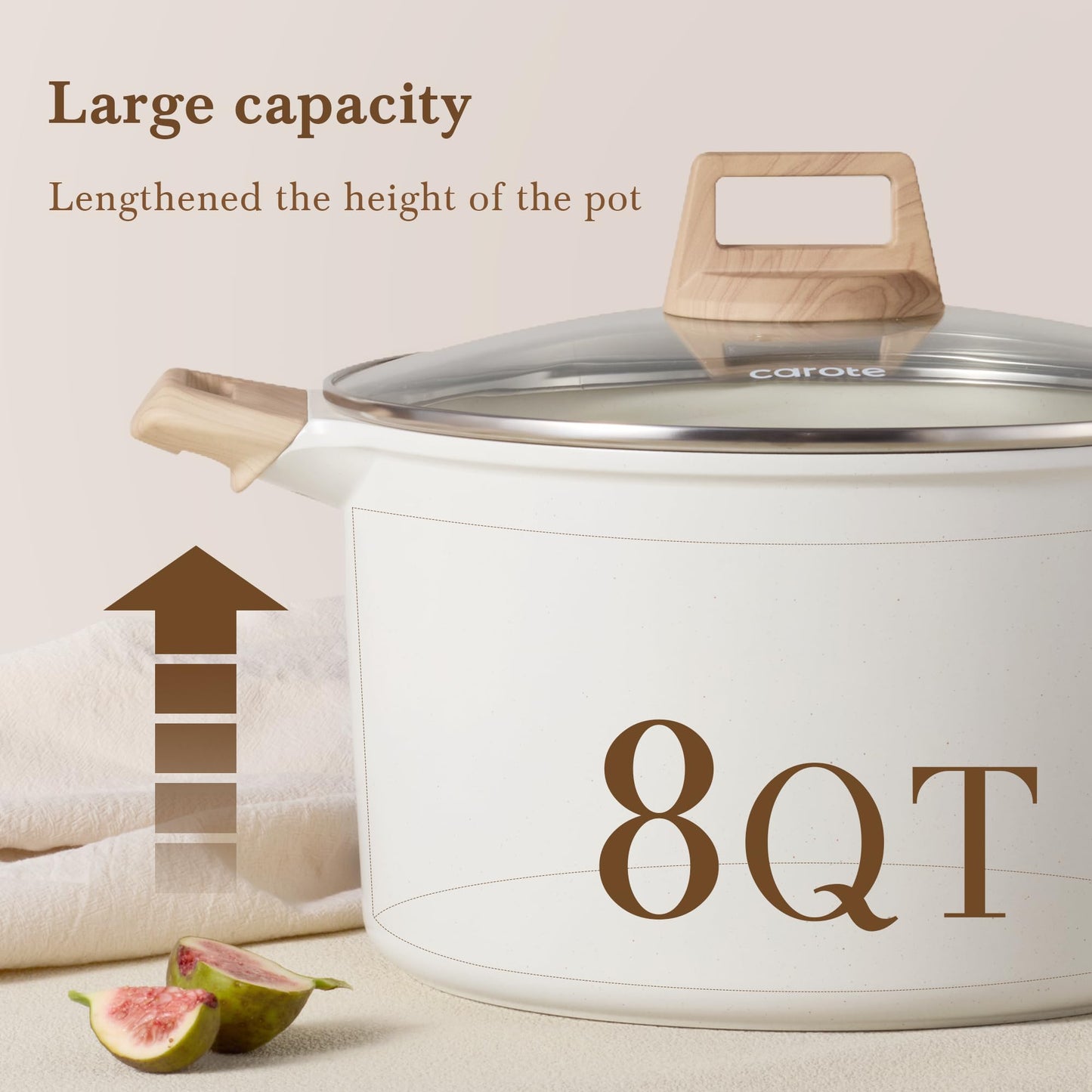 CAROTE 8 Qt Nonstick Stock Pot with Lid Soup Pot, 8 Quart Casserole with Lid, Easy to Clean Non Stick Cooking Pot Cookware PFOA Free, White Granite