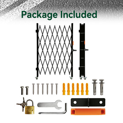 LTSEAME Folding Security Gate with Lockable Scissor Design and 360° Swivel Casters Outdoor Barricade for Entry Security, Garage, Warehouse, and Pool Areas (75“Wx75 H)