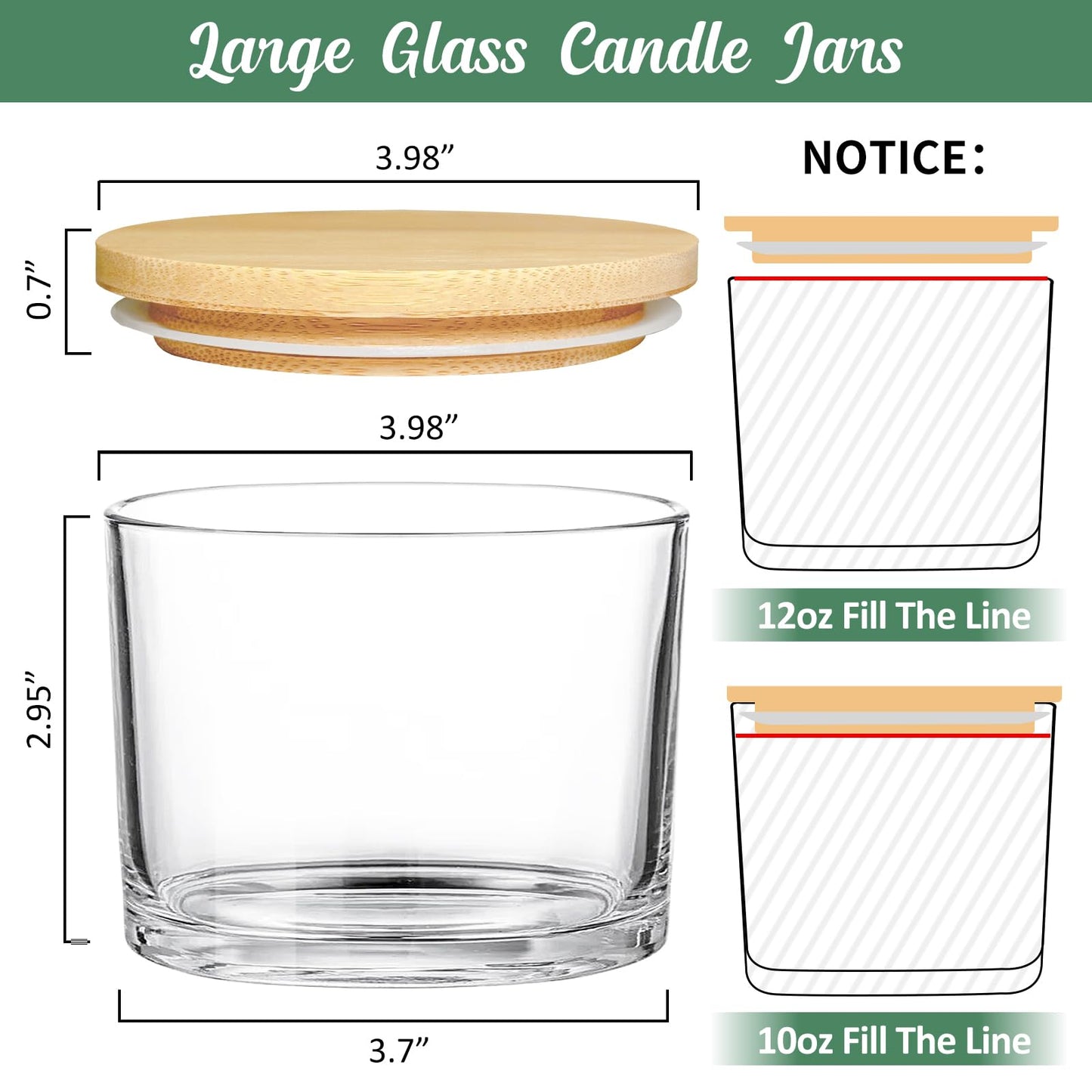 SUPMIND 12oz Candle Jars for Making Candles, 8 Pack Large Clear Glass Empty Candle Jars with Bamboo Lids, Wide Mouth Candle Container Bulk, Ideal for Candle Business