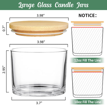 SUPMIND 12oz Candle Jars for Making Candles, 8 Pack Large Clear Glass Empty Candle Jars with Bamboo Lids, Wide Mouth Candle Container Bulk, Ideal for Candle Business