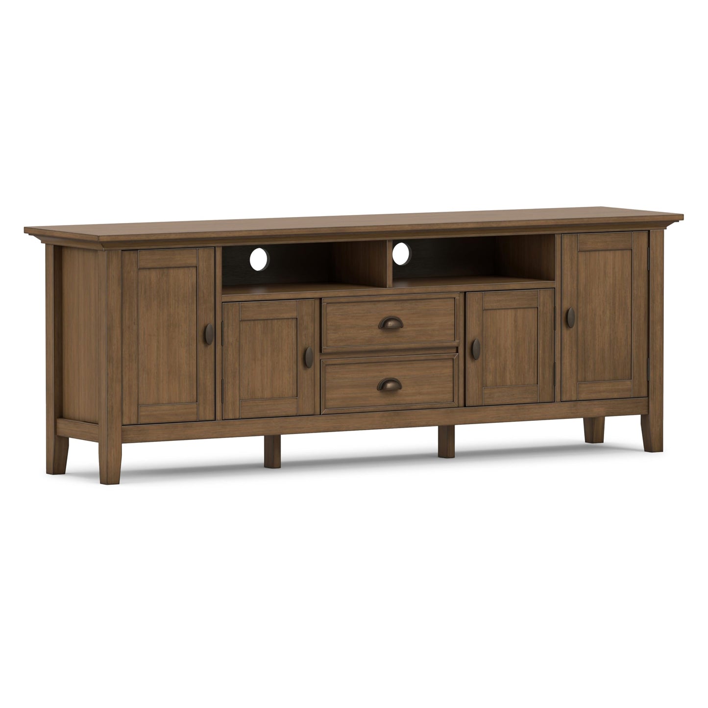 SIMPLIHOME Redmond TV Stand - 72 inch Wide Solid Wood Media Console in Rustic Natural Aged Brown, Transitional Entertainment Center for Living Room for TVs up to 80 Inches with Cable Management