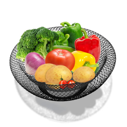 ZIVONA Black Fruit Basket for Kitchen Counter - 9.8" Metal Mesh Fruit Bowl, Modern Decorative Centerpiece for Kitchen Island, 360° Airflow Keeps Produce Fresh, Versatile for Vegetables & Snacks