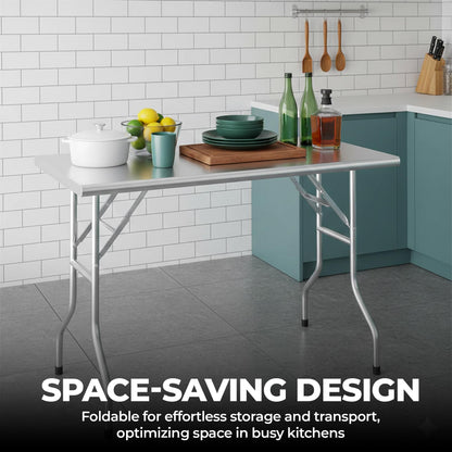 Express KitchQuip Premium Quality Stainless Steel Open Base Folding Utility Table - Folding Work Table for Commercial Kitchen, Restaurant, Hotel and Garage - NSF (24" x 60" Without Undershelf)