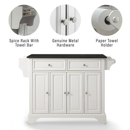 Crosley Furniture LaFayette Granite Top Rolling Kitchen Island Storage Cart, Microwave Stand, Spice Rack, White
