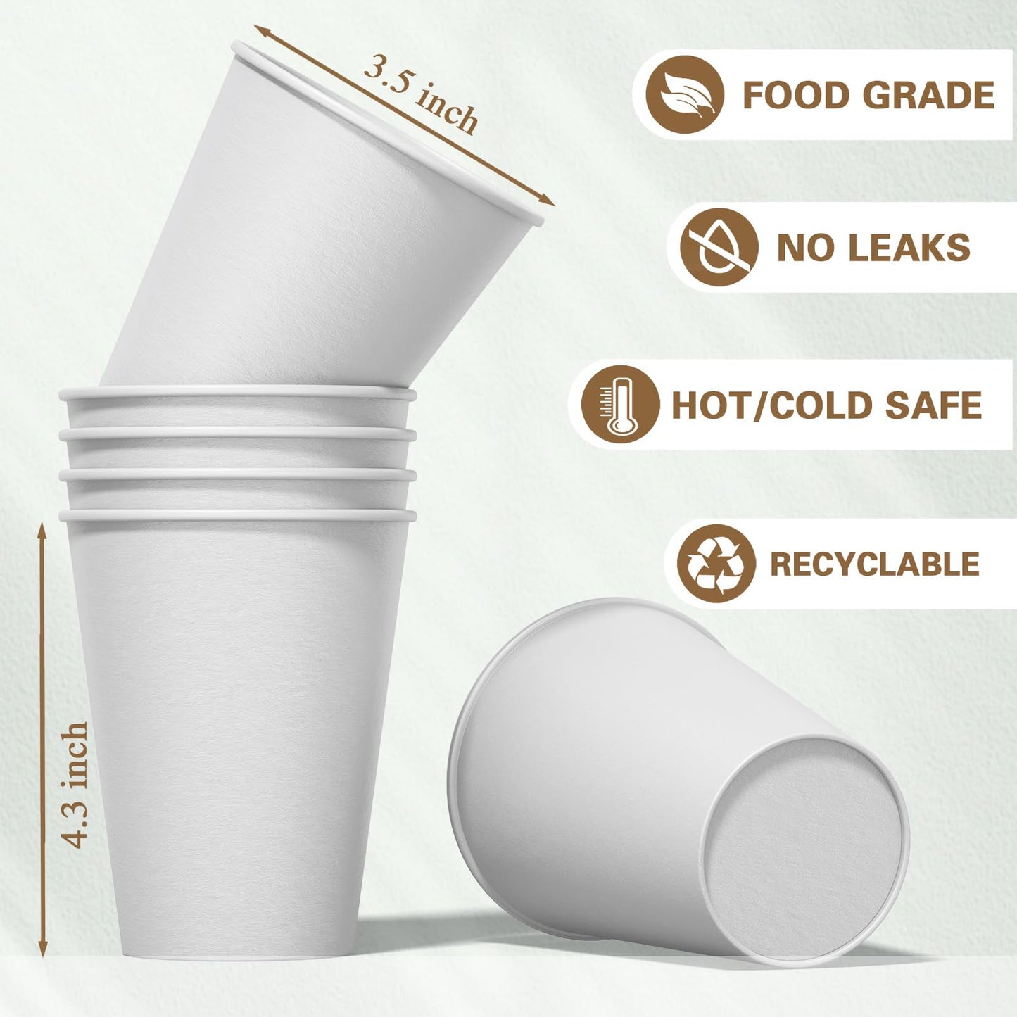 MOUMOULIFE Disposable Paper Coffee Cups 12 oz 300 Count Bulk, Leak-Proof White Coffee Cups for Hot & Cold Beverages, Party Supplies, Recyclable Paper Cups