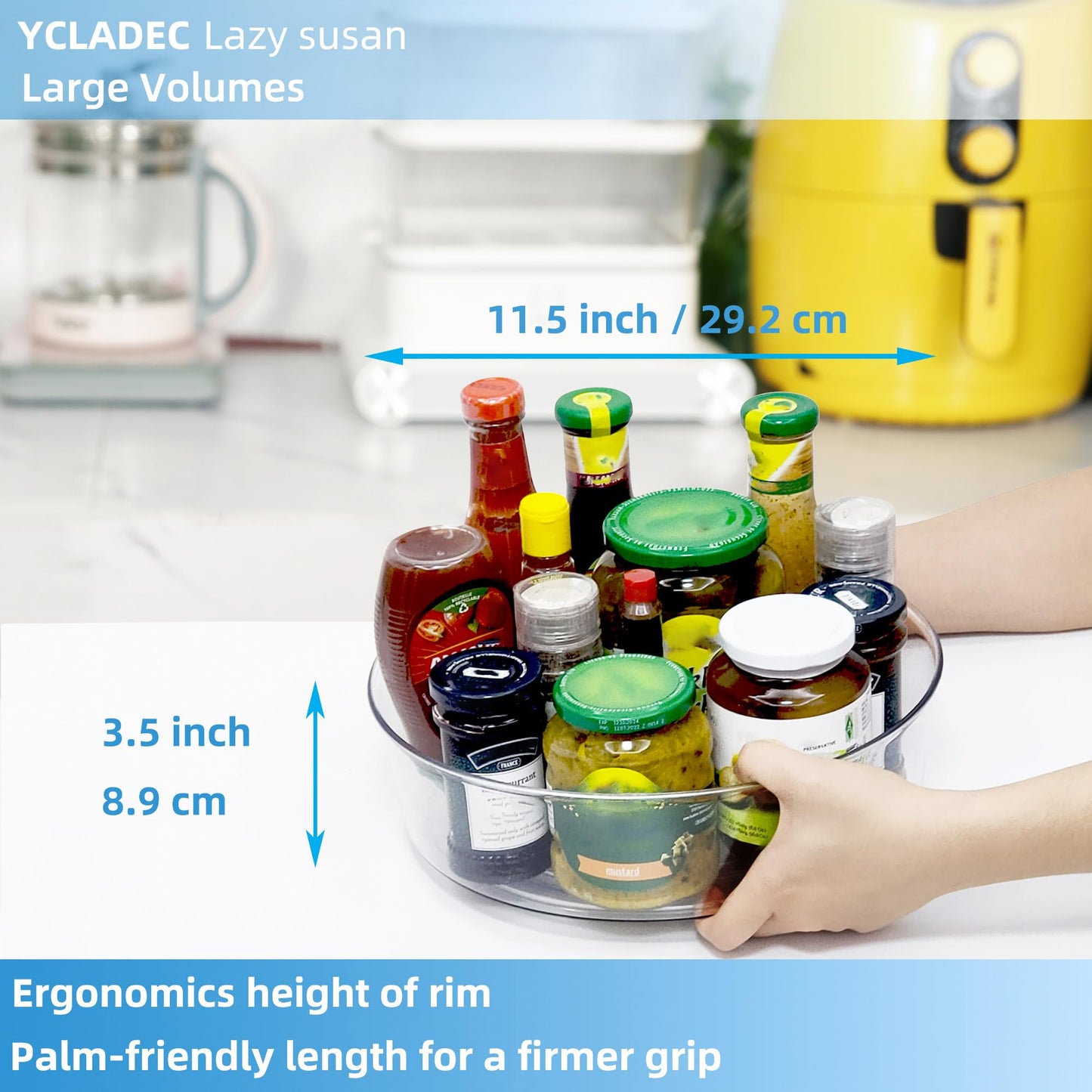 YCLADEC 4 Pack Lazy Susan 11.5" Inch Turntable Organizer Organization Storage Container Bins Spice Rack Cabinet Rotating Condiment for Pantry Countertop Kitchen Vanity Bathroom Jewelry Holder Clear