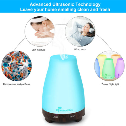 Diffuserlove Essential Oil Diffusers 200ML Remote Control Ultrasonic Mist Humidifiers BPA-Free Aromatherapy Diffuser with 7 Color Lights, Auto Shut-Off for Bedroom Office Kitchen