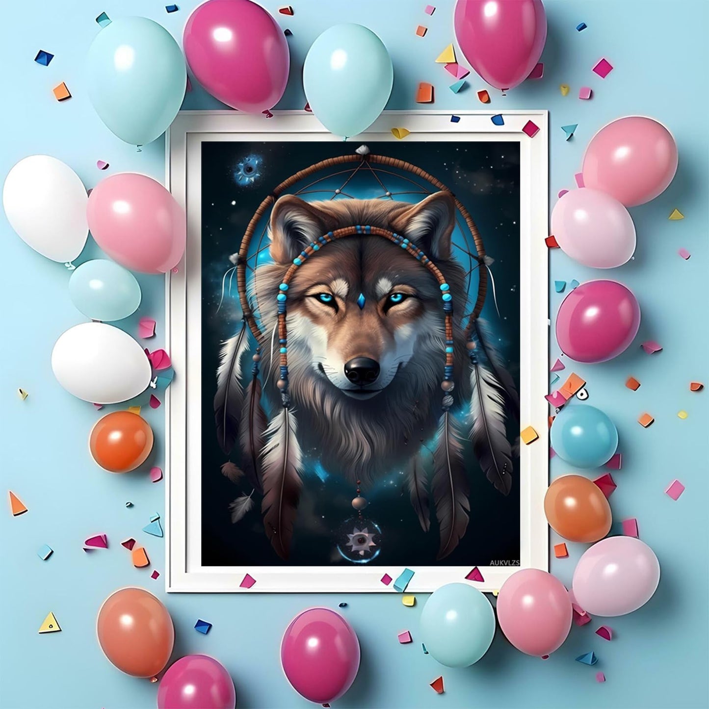 AUKVLZS 5D The Dreamcatcher's Wolf Diamond Painting Kits Native American for Adults, Full Round Diamond Art Craft, Personalized Wall Decoration, Gift for Any Occasion 12x16 inch