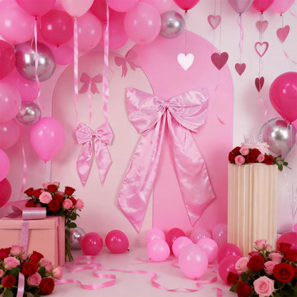 Skiennix Pink Bow Decor - 2 Pack Large & Small Coquette Wall Backdrop for Valentine's Day & Showers